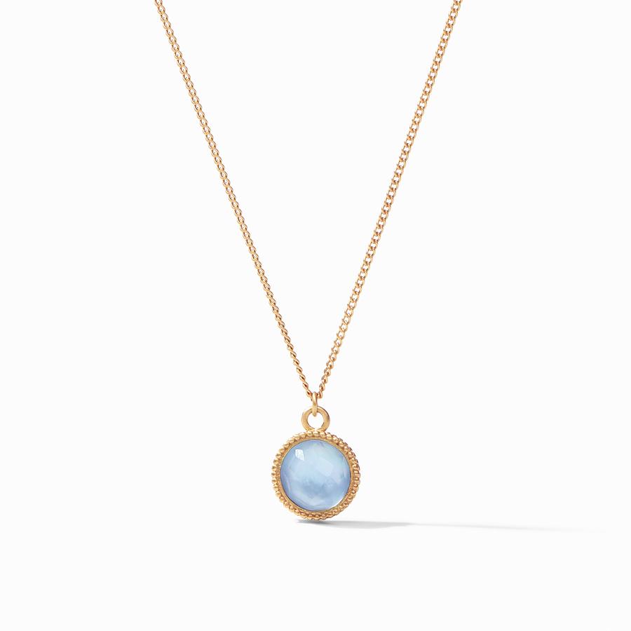 Julie Vos Fleur-de-Lis Solitaire Necklace Reversible - Gold/Iridescent Chalcedony Blue