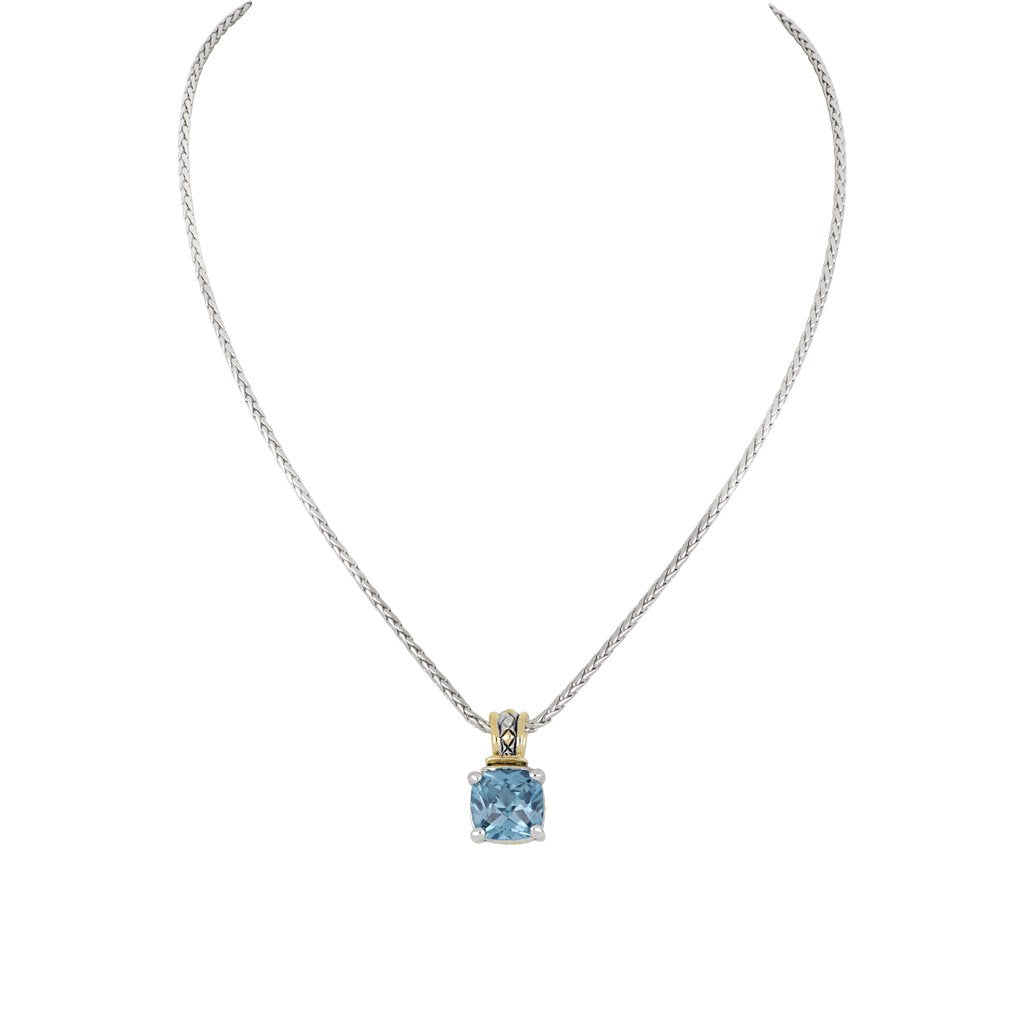 John Medeiros Beijos Cor 10x10 Cushion CZ Pendant Necklace - Aqua