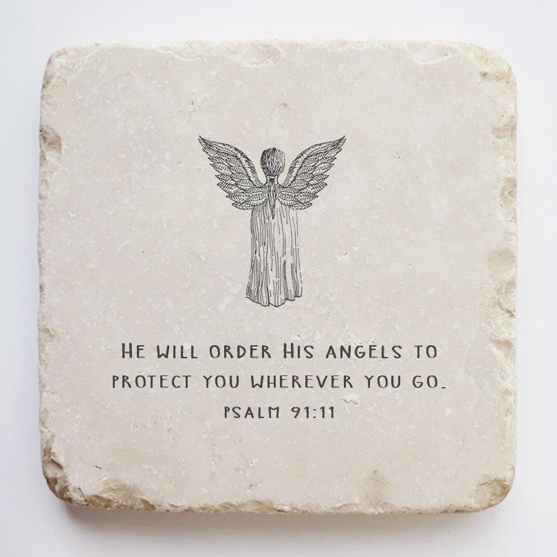 Twelve Stone Art Angel Psalm 91:11 Scripture Stone (2 x 2 x ⅜") Magnetic