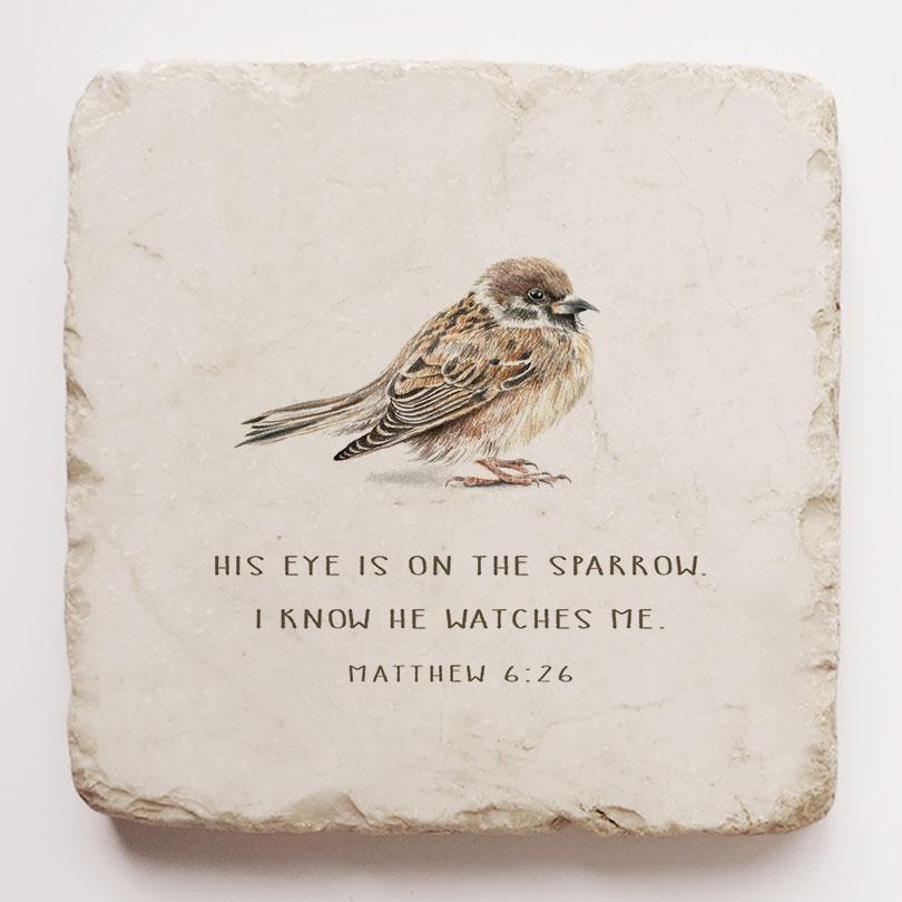 Twelve Stone Art Bird Matthew 6:26 Scripture Stone (2 x 2 x ⅜") Magnetic
