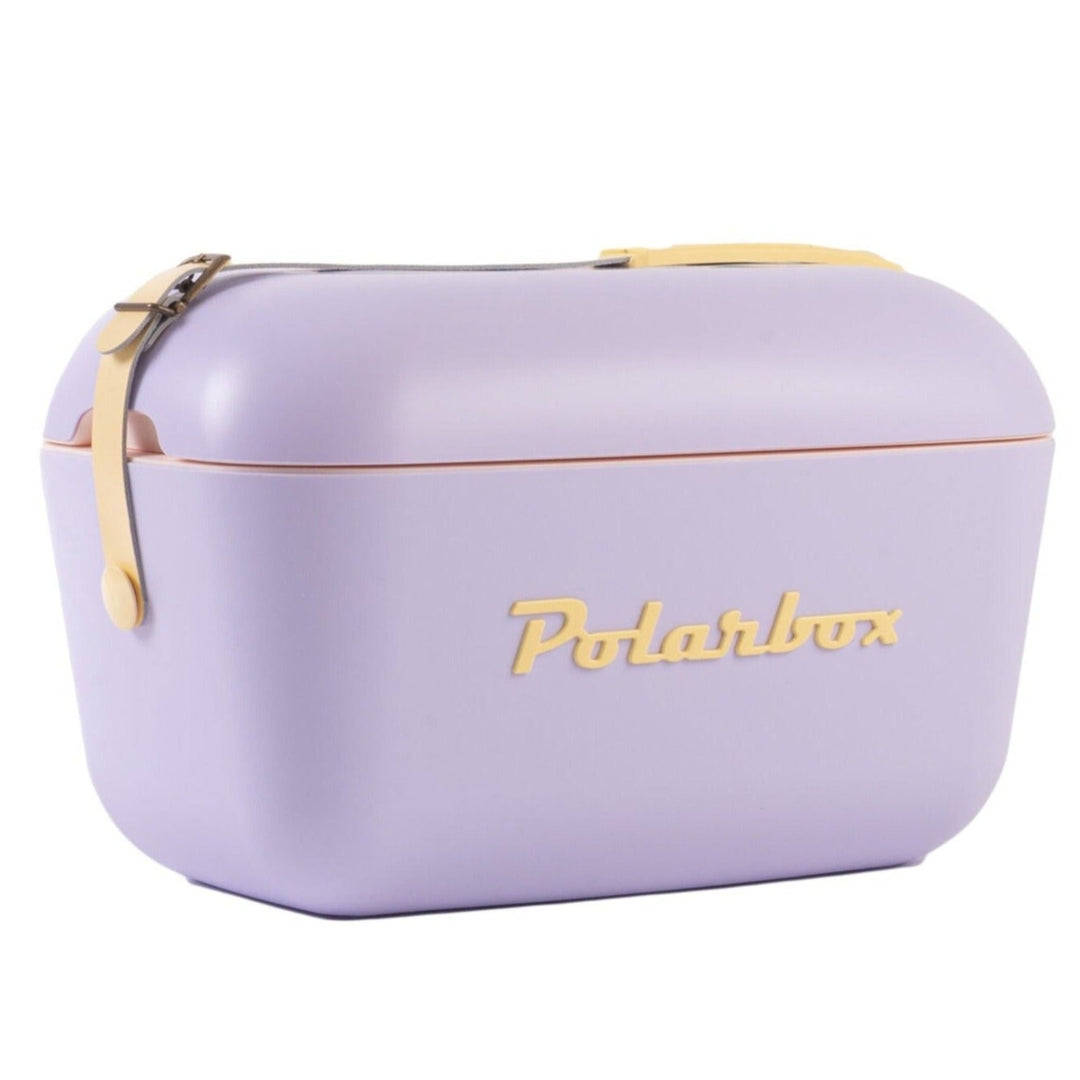 Polarbox 21qt Pop - Lilac -Yellow Lettering w/Yellow Leather Strap