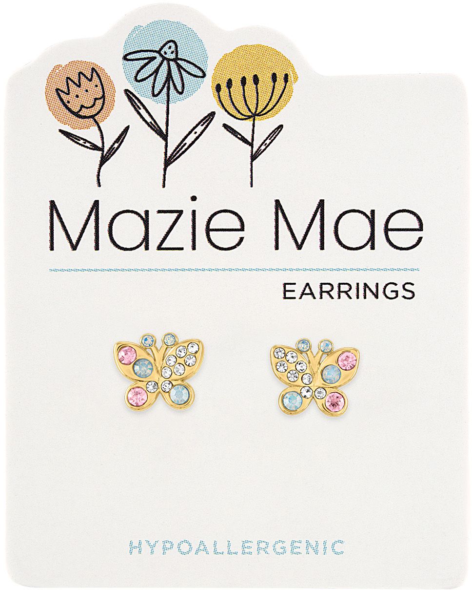 Mazie Mae White Opal & Vintage Rose Butterfly Stud Earrings