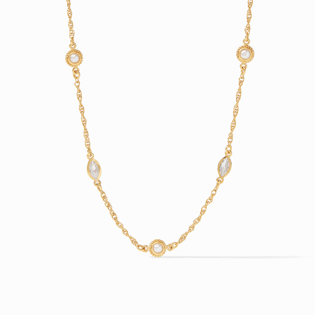 Julie Vos Monaco Delicate Station Necklace - Gold/Cubic Zirconia/Pearl/OS