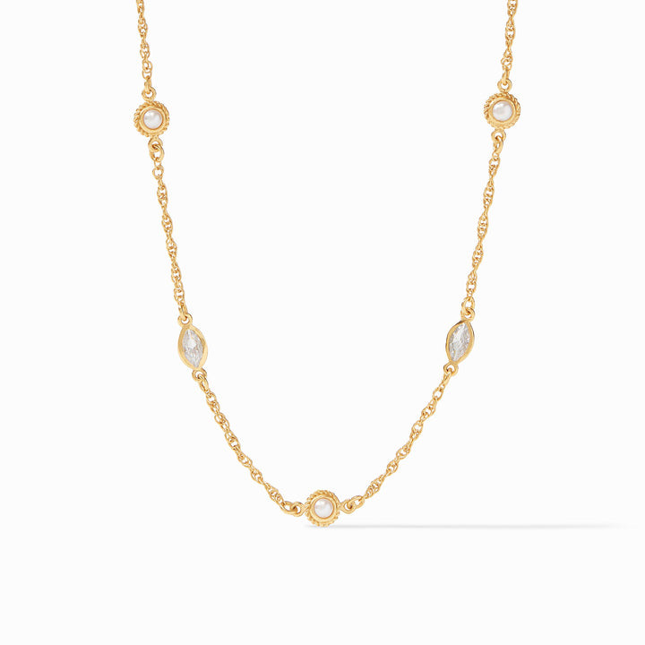 Julie Vos Monaco Delicate Station Necklace - Gold/Cubic Zirconia/Pearl/OS