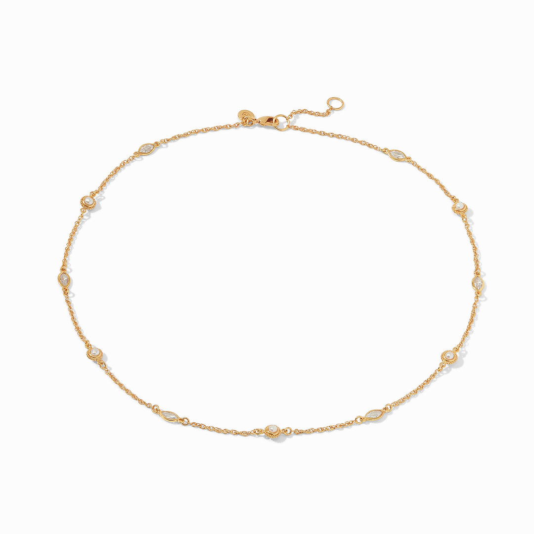 Julie Vos Monaco Delicate Station Necklace - Gold/Cubic Zirconia/Pearl/OS