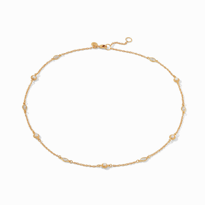 Julie Vos Monaco Delicate Station Necklace - Gold/Cubic Zirconia/Pearl/OS