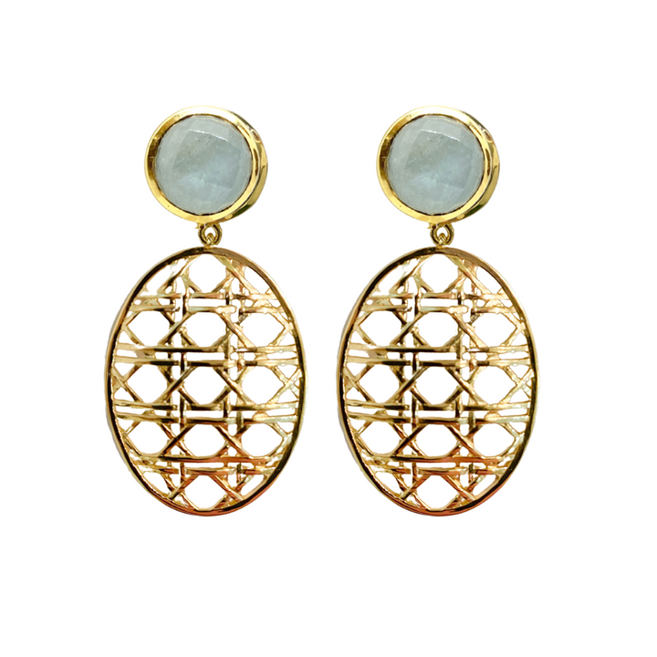 Donohue Collection Remy Wicker Gold Oval & Aquamarine Gem Earrings