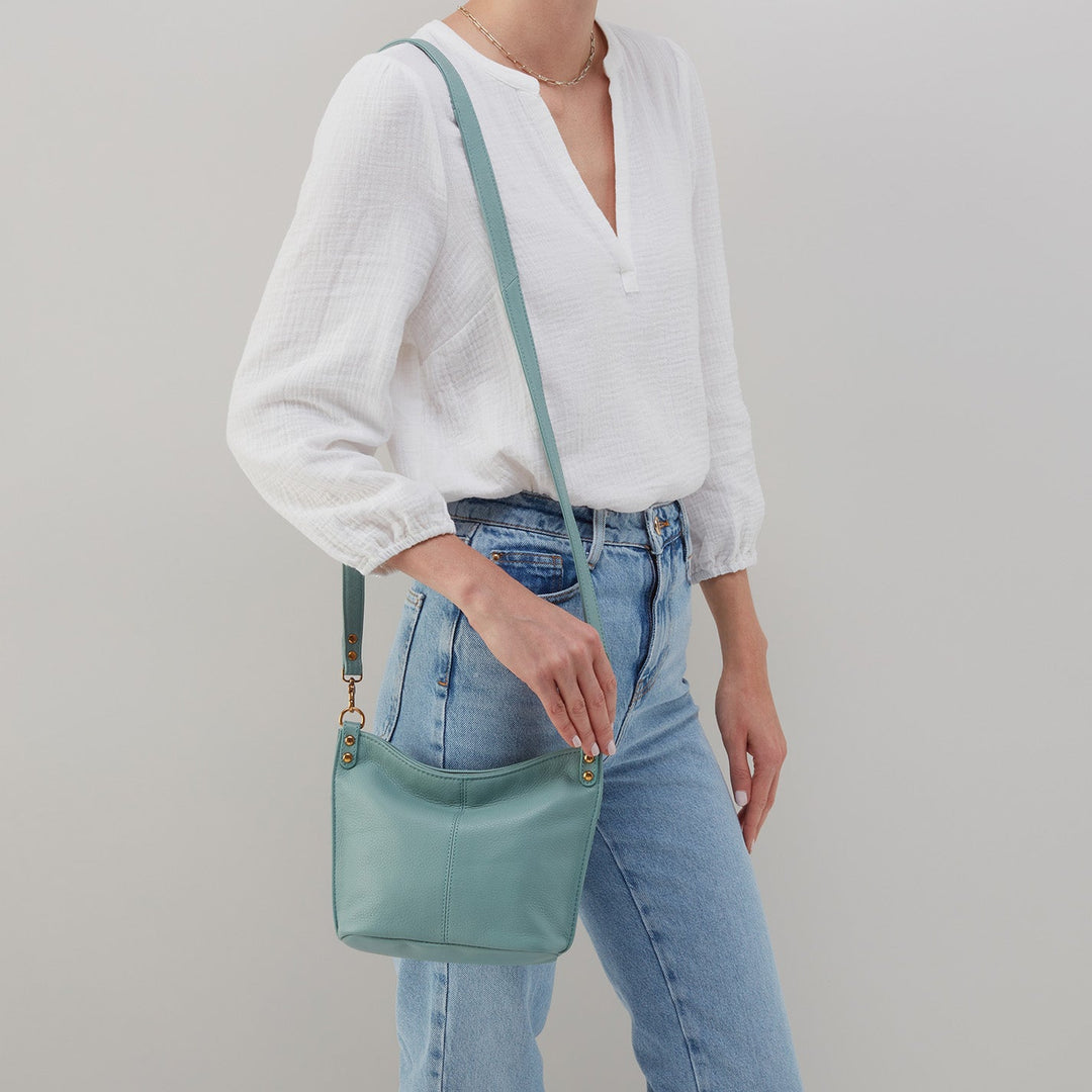 Hobo Pier Small Crossbody Shoulder Bag - Pale Green Pebbled Leather