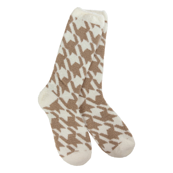 World's Softest Socks Cozy Cali Crew - Houndstooth Portabella
