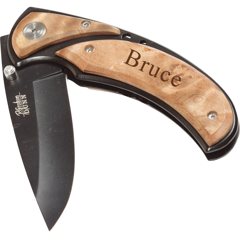 PGD Pocket Knife - Burl Handle w/Clip & Personalization