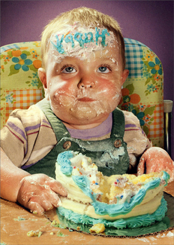 Avanti Press Baby with Cake Frosting on Face Birthday Card