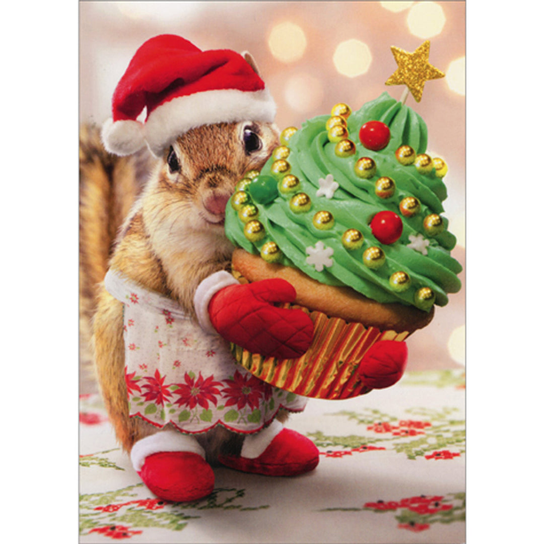 Avanti Press Dog Chipmunk Holding Christmas Tree Cupcake Christmas Card