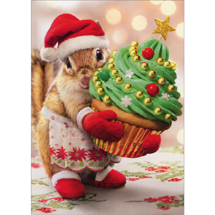 Avanti Press Dog Chipmunk Holding Christmas Tree Cupcake Christmas Card