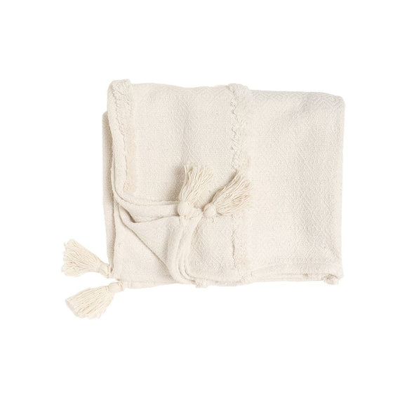 Bzaar Modern Inspired 100% Cotton White Throw with Tassels - White