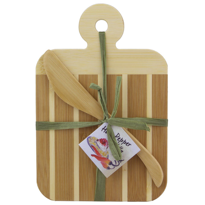 Totally Bamboo Striped Paddle Serving & Cutting Board w/Spreader Knife