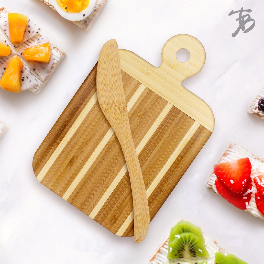 Totally Bamboo Striped Paddle Serving & Cutting Board w/Spreader Knife