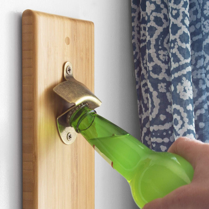 Totally Bamboo Wall Mounted Bottle Opener w/Magnetic Bottle Cap Catcher