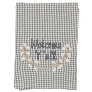 HBAT Gray Gingham Towel - Cotton Wreath Welcome Y'all